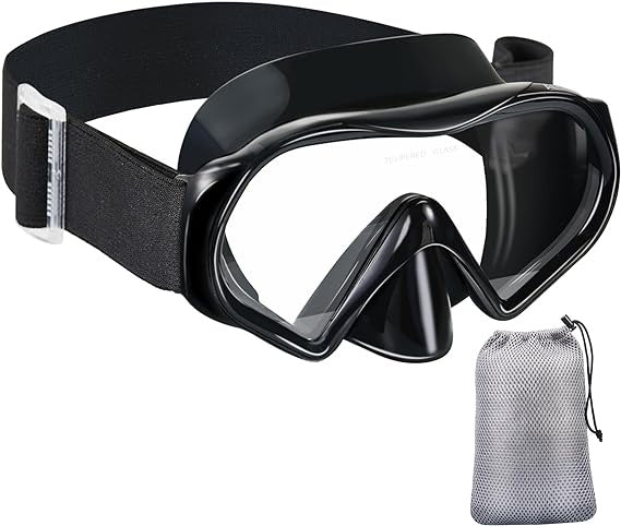 Aegend Swimming Goggles Scuba Snorkeling Mask for Adults, Tempered Glass with Panoramic View Anti-Leak and Anti-Fog Technology, Adjustable Soft Knitted Strap for Swimming Snorkeling Scuba Diving AMAZON